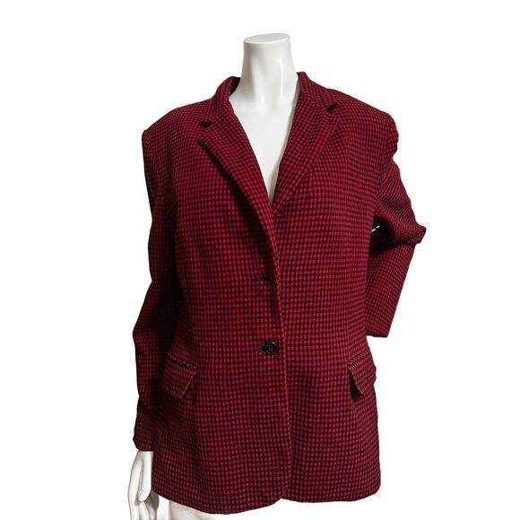 VTG Pendleton Red/Black Herringbone Virgin Wool Jacket Size 14 - Picture 1 of 5